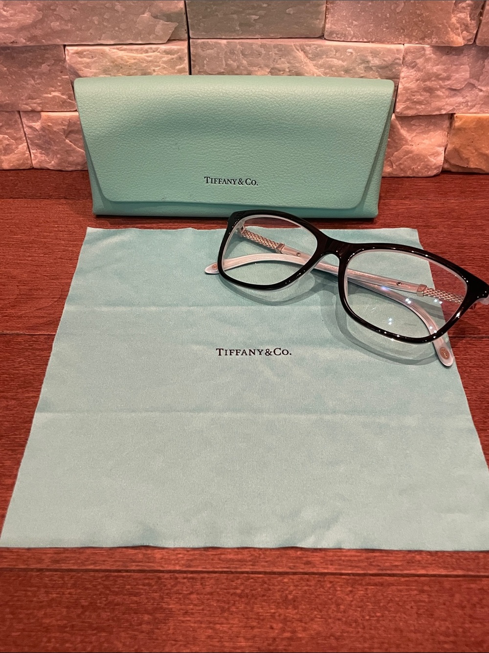 Tiffany & Co. Women's Black Cat-Eye Glasses with Signature Blue Case